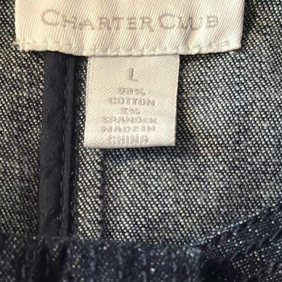 CHARTER CLUB Women’s Dark Blue Denim Collarless Button Down Jacket Size L - Picture 6 of 6